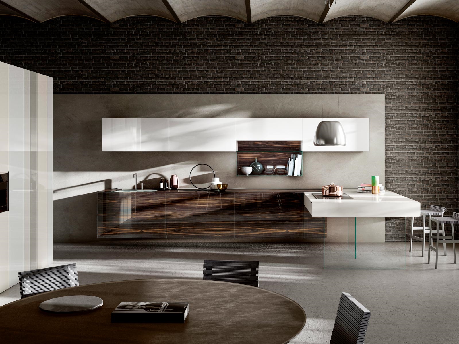 Cucina con penisola 36E8 WOOD XGLASS by Lago